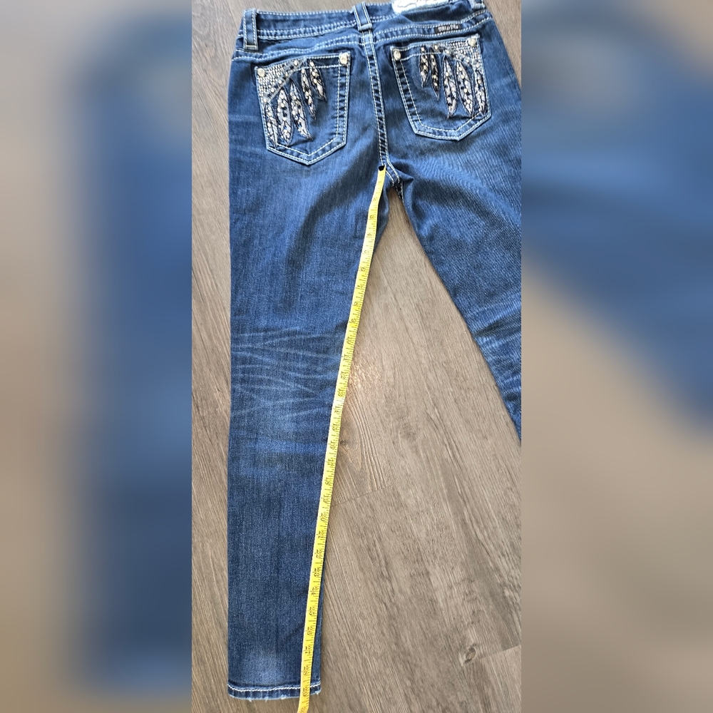 Miss Me Skinny Jeans Size 27 Feather Embellished Stretch Denim - Picture 10 of 13